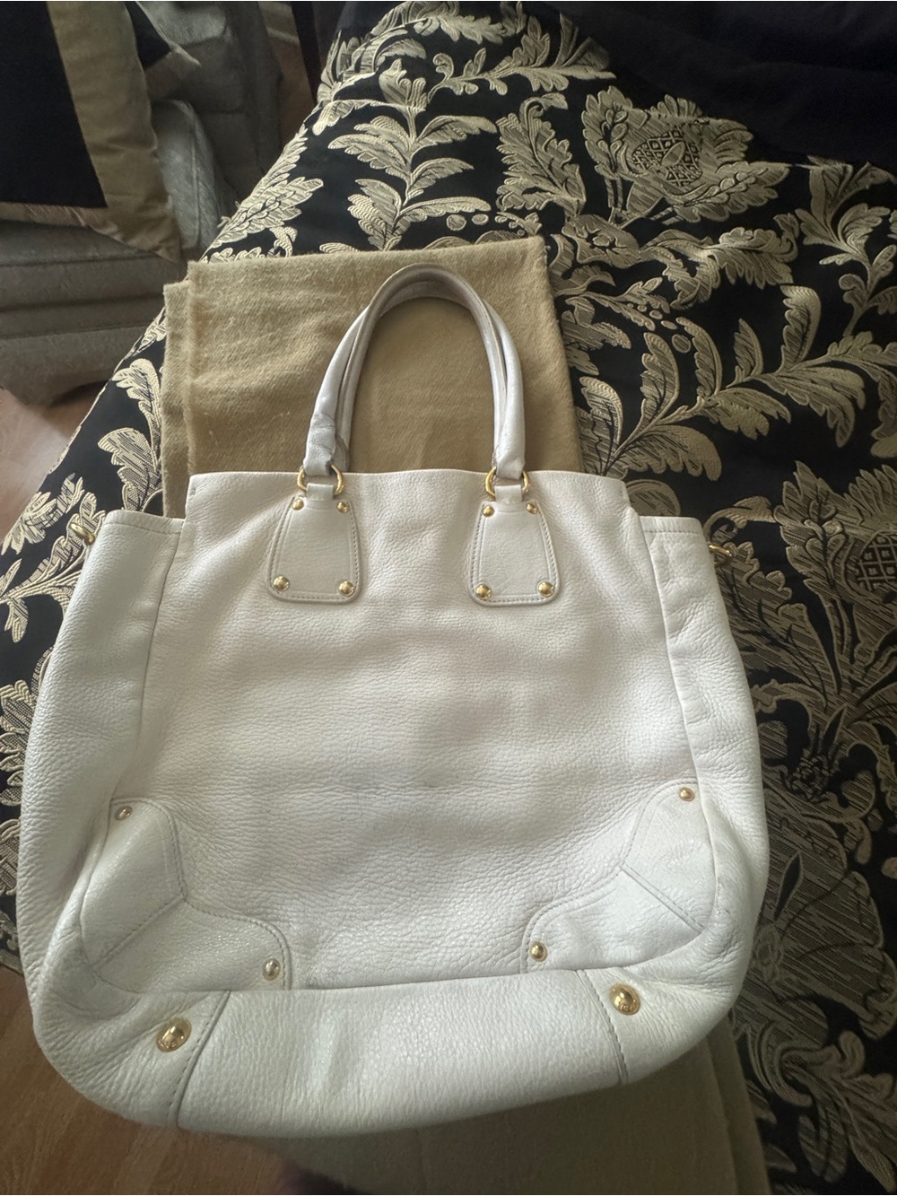 Prada White Leather Tote with Gold-Tone Accents - Picture 5 of 11